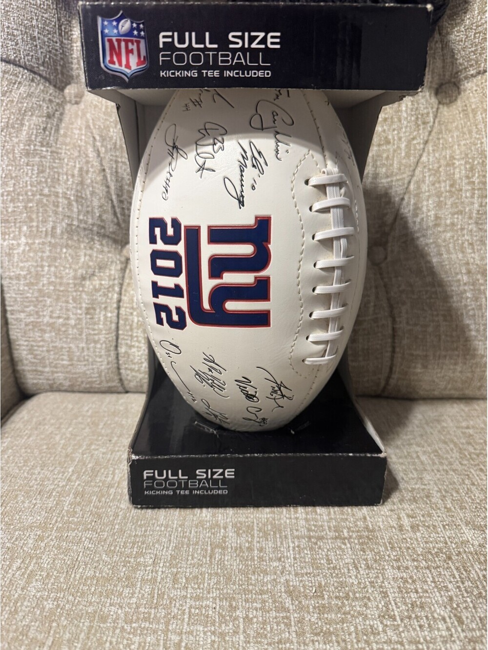 New York Giants Printed Signed Autographed Football Ball w/ Box 2012 NY